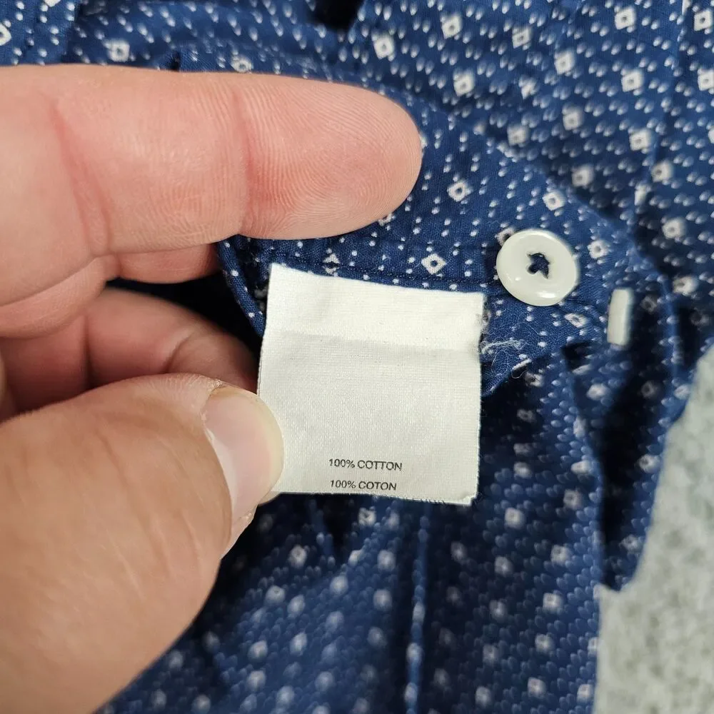 J Crew Shirt Men Small Blue Geometric AOP Short Sleeve Casual Camp Casual Pocket